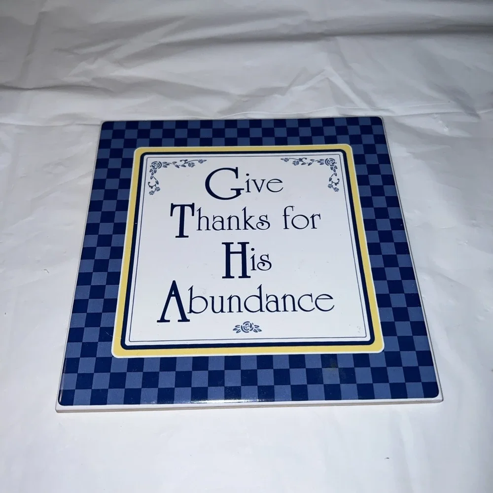 Give Thanks For His Abundance Wall Picture Ceramic Vintage Plaque Religious